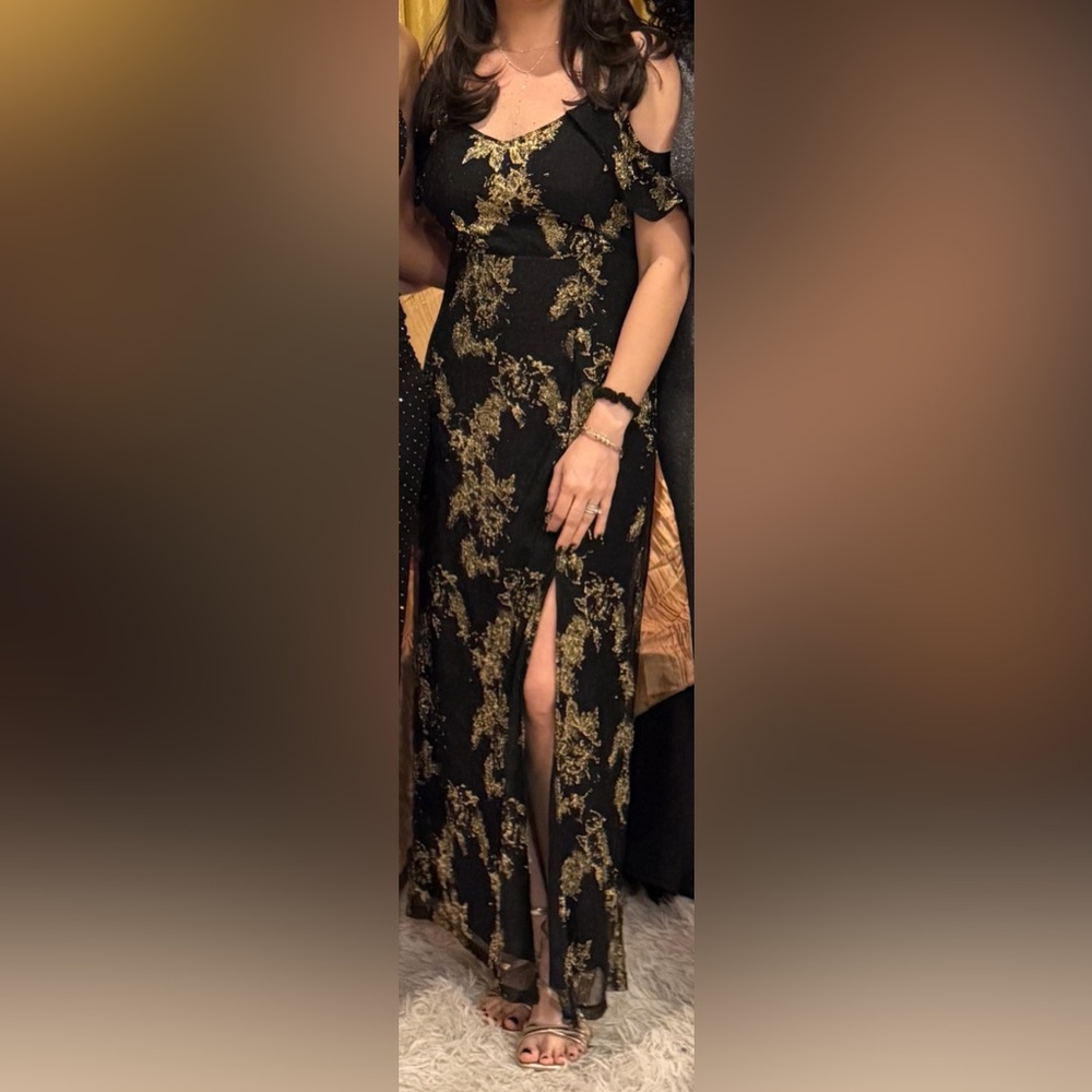 Lovely Grace Black and Gold Maxi Dress, size small